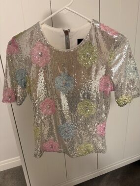 Le Superbe Sequin Top - Moderne Maui print